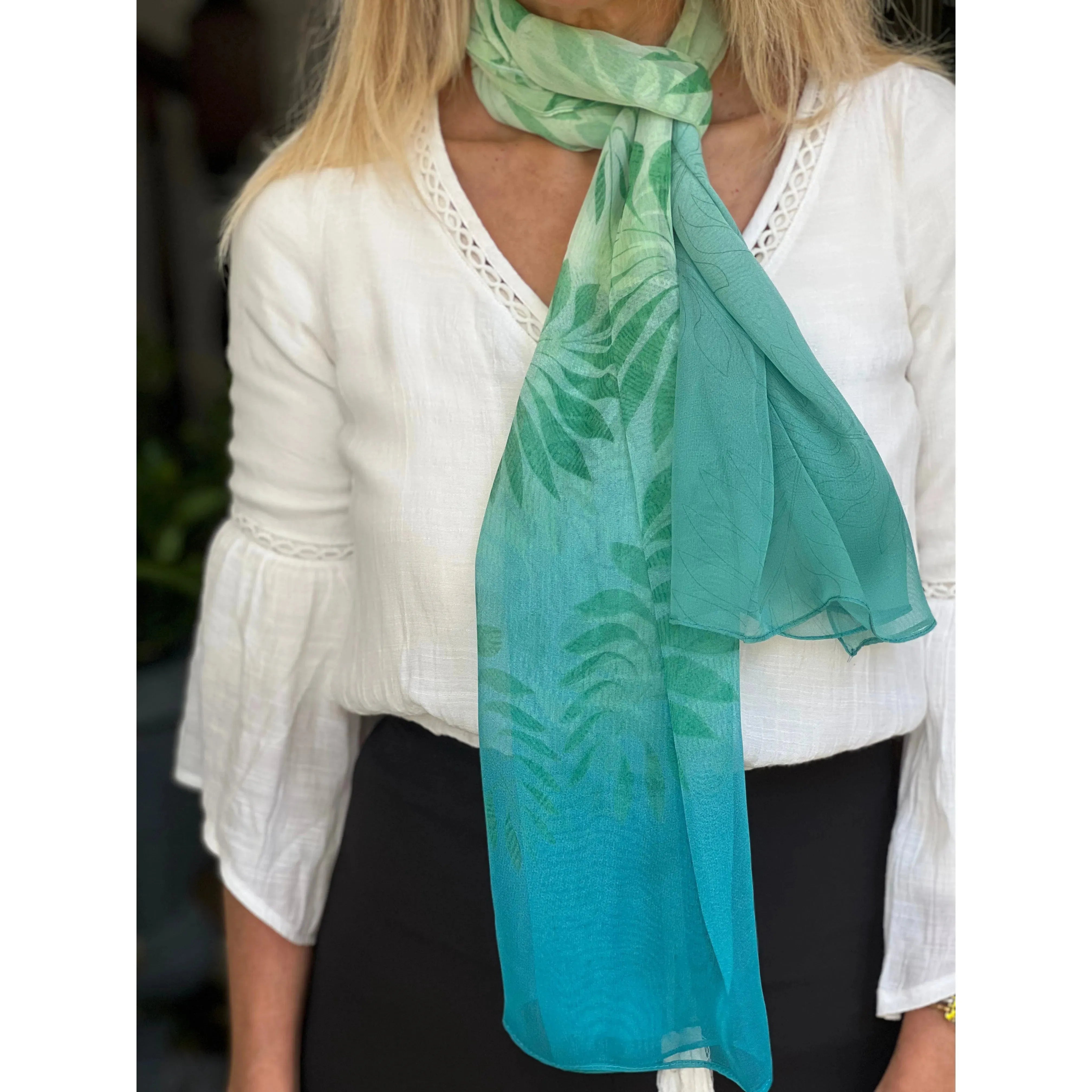 Chiffon Scarf Turquoise Green Leaf Short Scarf Scarves