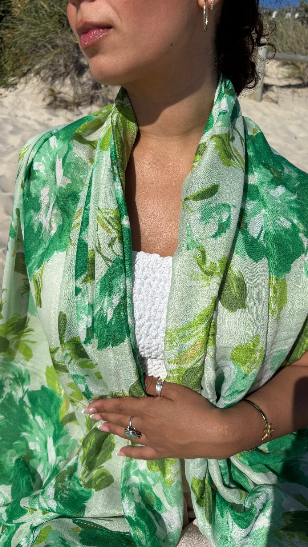Green Scarf Floral Leaves – Scarves Australia