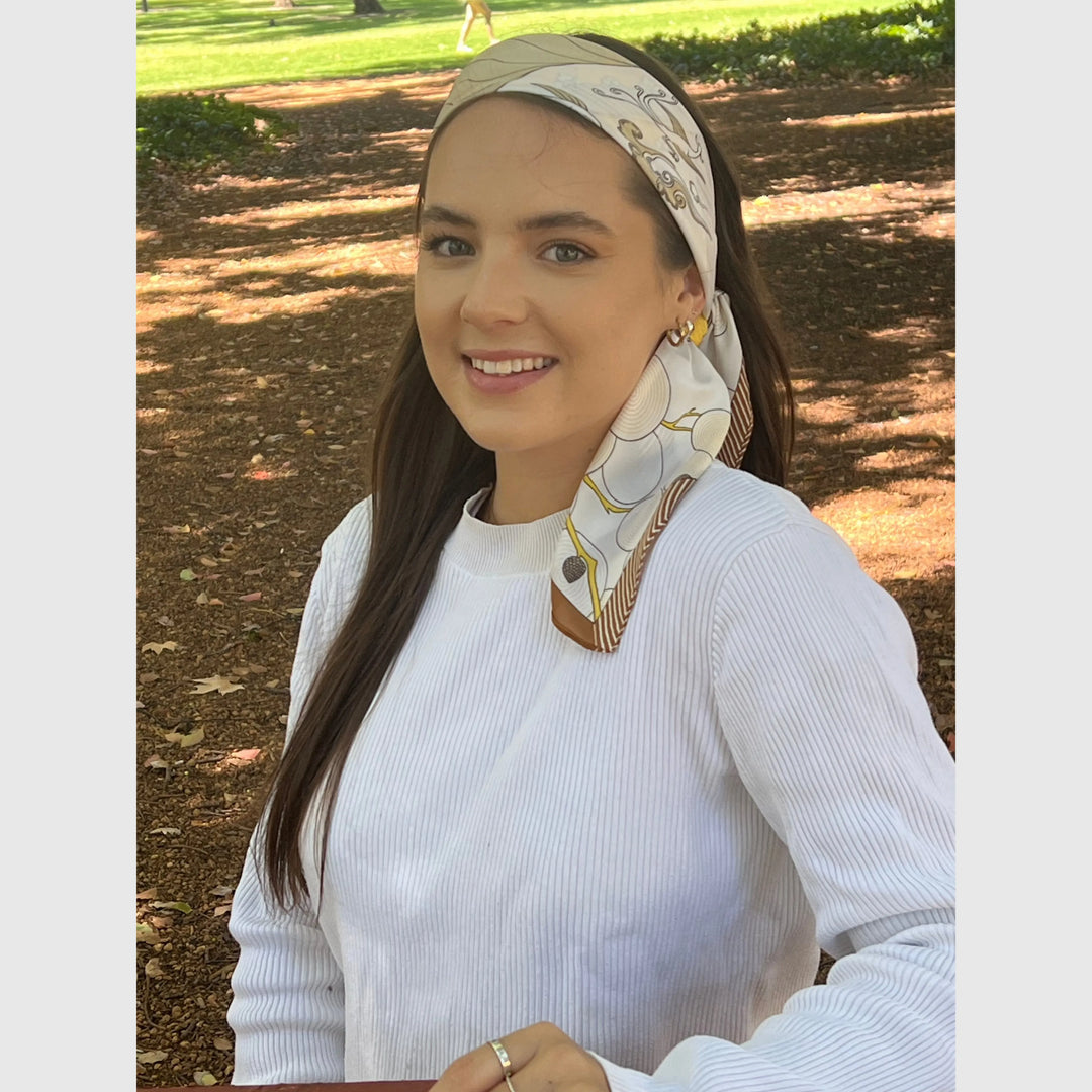 Scarves Australia Fashion Scarf Head Scarf - Neckerchief - Yellow Bronze Floral