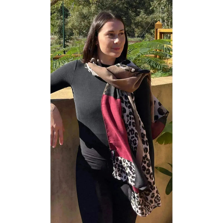 Scarves Australia Fashion Scarf Leopard Print Scarf - Red Black Camel