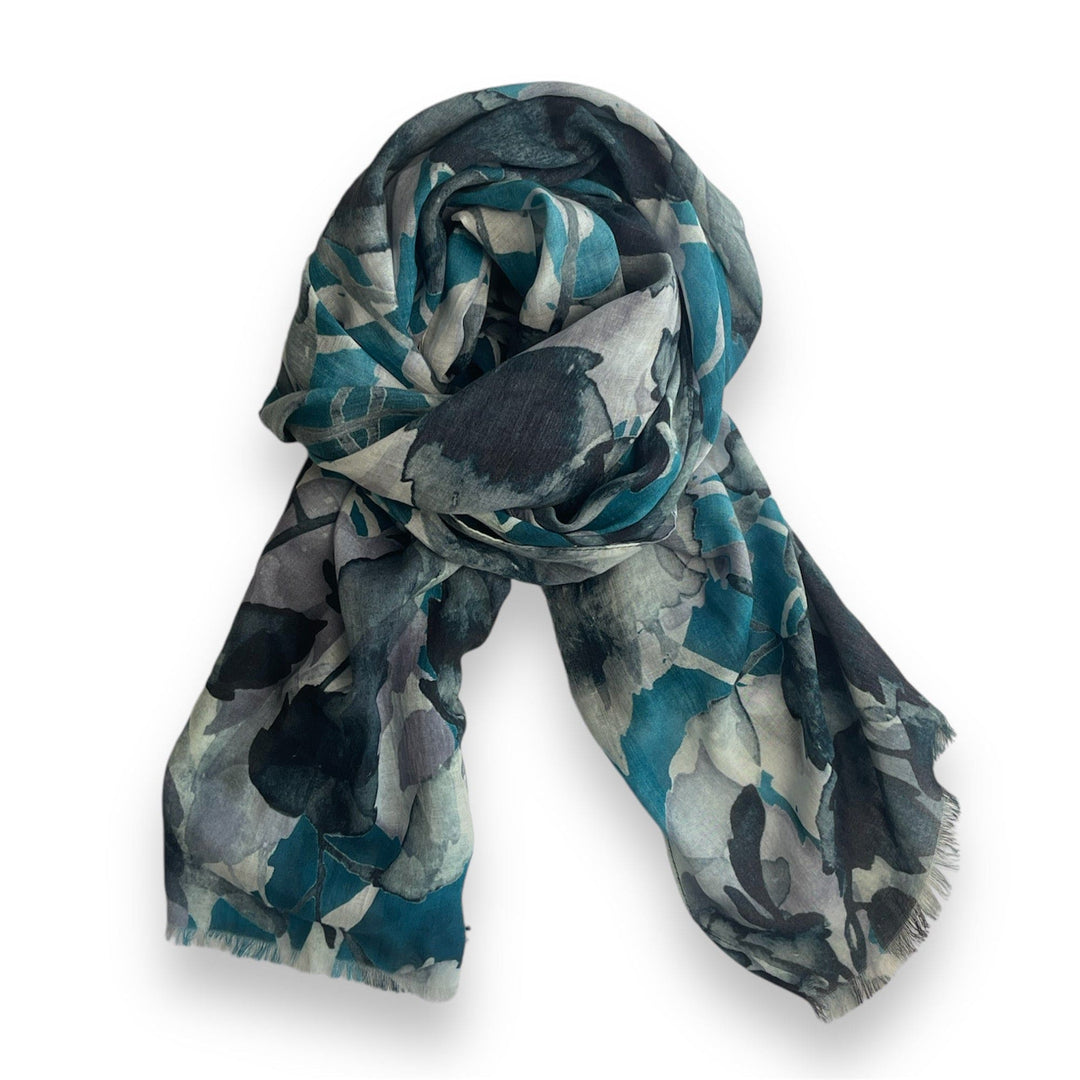 Scarves Australia Fashion Scarves Teal Black Abstract Scarf - Leaf Design