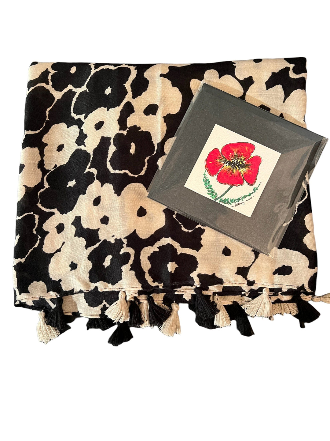 Scarves Australia Gift Packs Floral Scarf - Black Beige -Poppy Contemporary +Gift Card