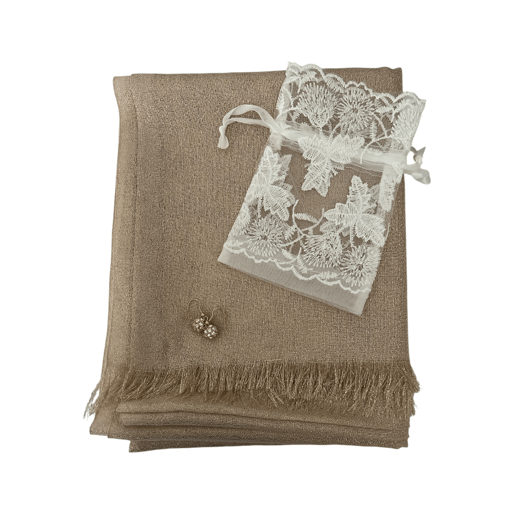 Scarves Australia Gift Set đ„ Gift Pack - Metallic Shawl Champagne w Gold Spheric Drop Earrings