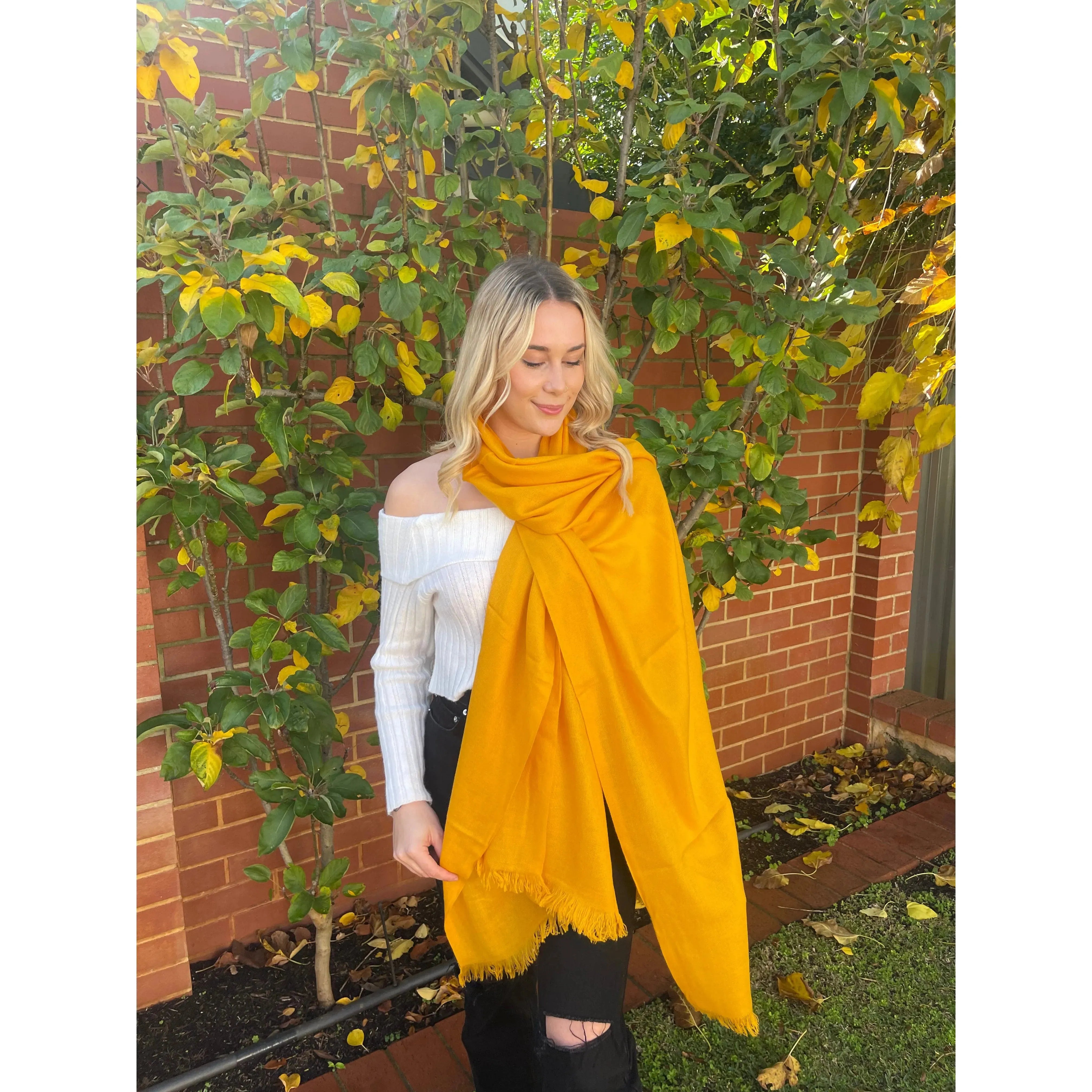 Pure Cashmere Shawl Turmeric Yellow Scarves Australia
