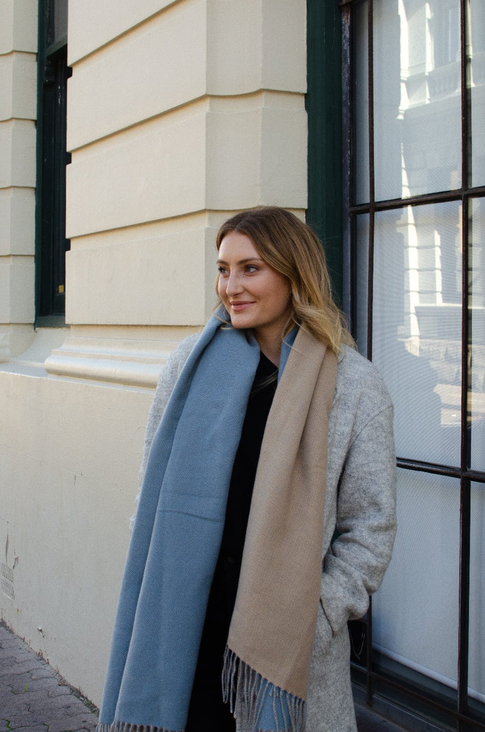 Scarves Australia Winter Scarves Blue Winter Scarf - Duo Tone - Blue Dusk Beige