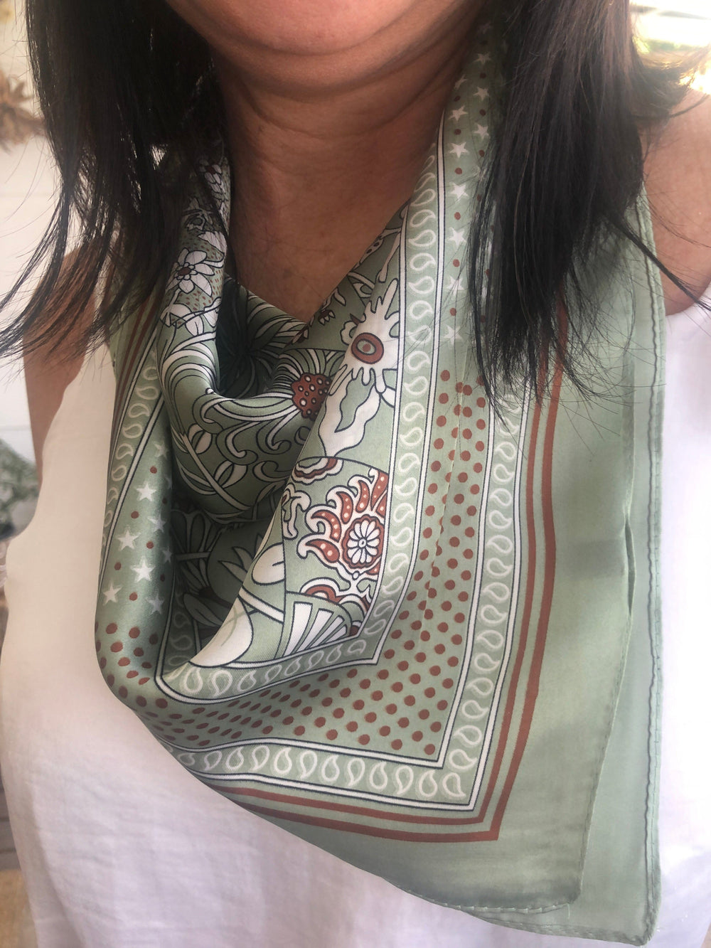 Scarves Australia Apparel & Accessories Neck/ Head Scarf Sage Green Floral Silk Scarf
