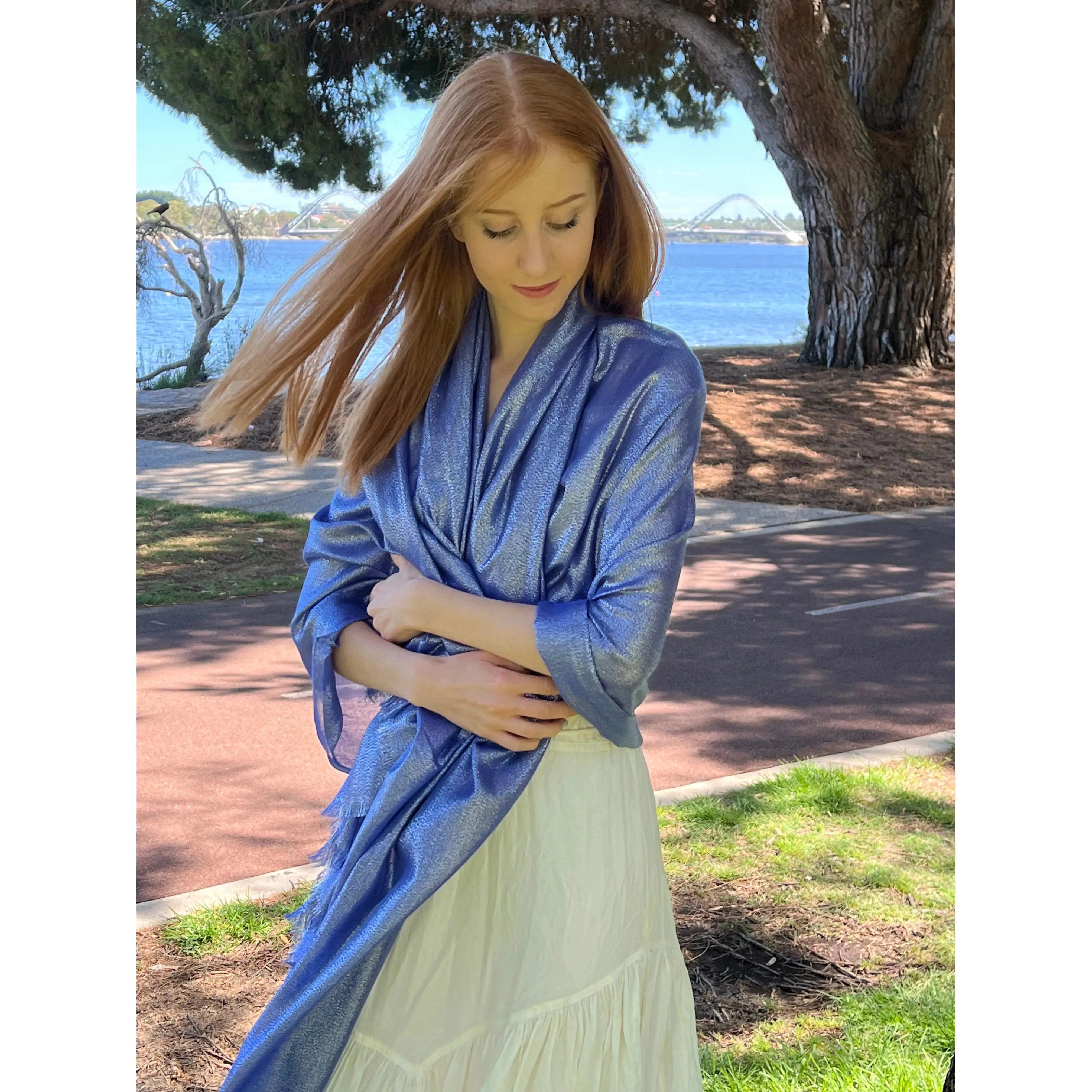 Metallic Scarf Blue Sapphire Glamour Shawl