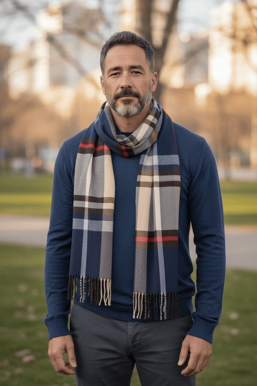Scarves Australia Apparel & Accessories Mens/Unisex Scarf - Plaid Check Brown Blue