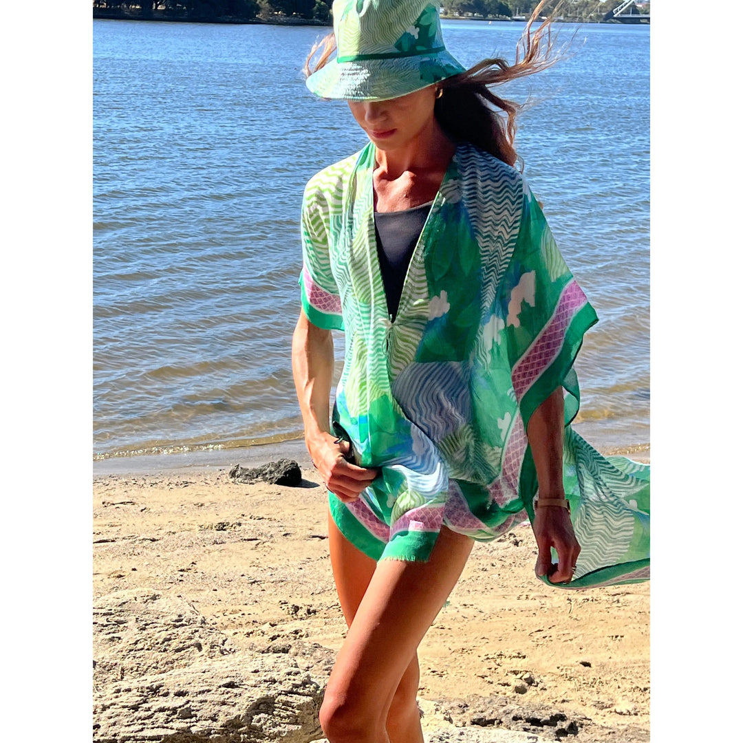 Scarves Australia Beach Sarongs Beach Kimono and Bucket Hat Combo - Green