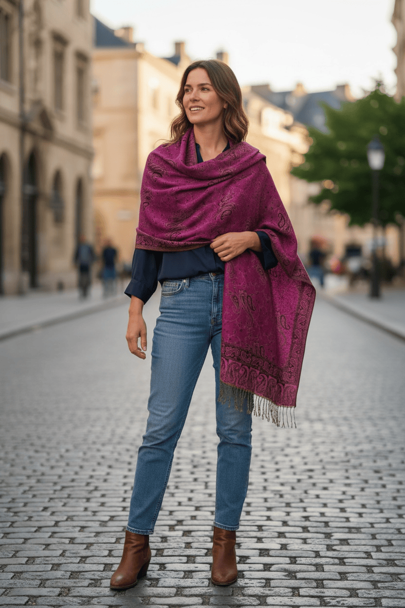 Pashmina Shawl Paisley Berry Tones