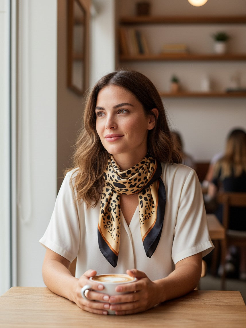 Leopard Print Square Silk Scarf Warm Tones