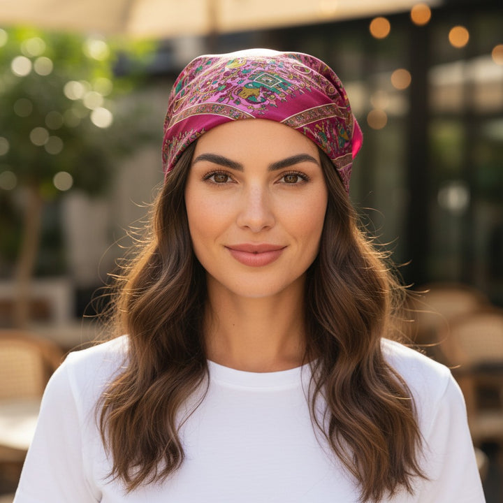 Pure Silk Square Scarf – Burgundy Pink Elephant Paisley