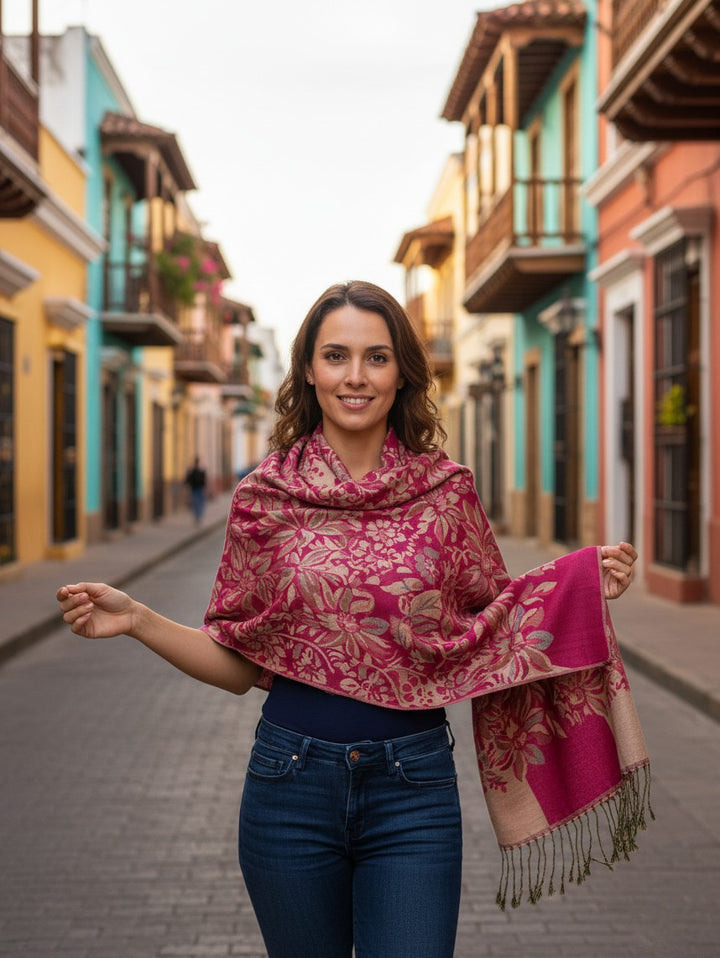 Fuchsia Bloom Deep Pink Floral Shawl
