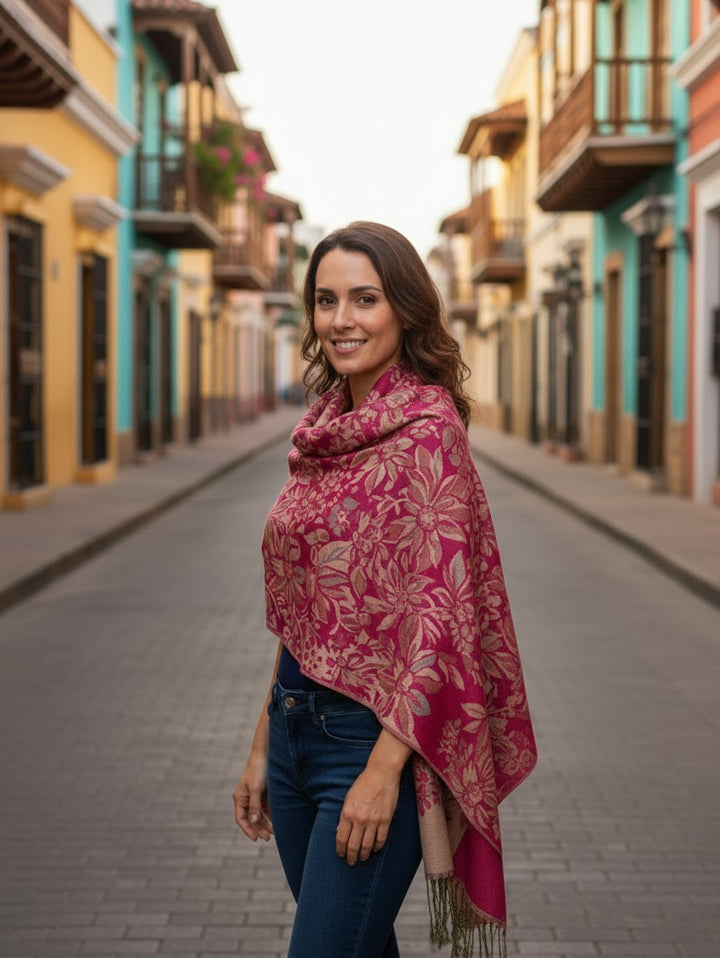 Fuchsia Bloom Deep Pink Floral Shawl