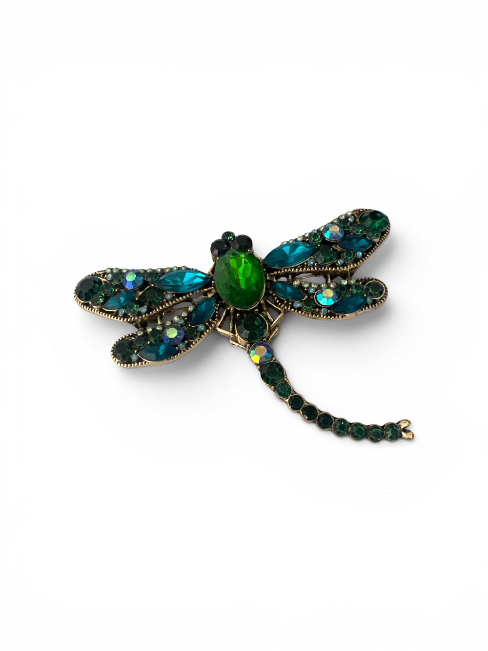 Blue Green Dragonfly Brooch | Crystal Scarf Brooch