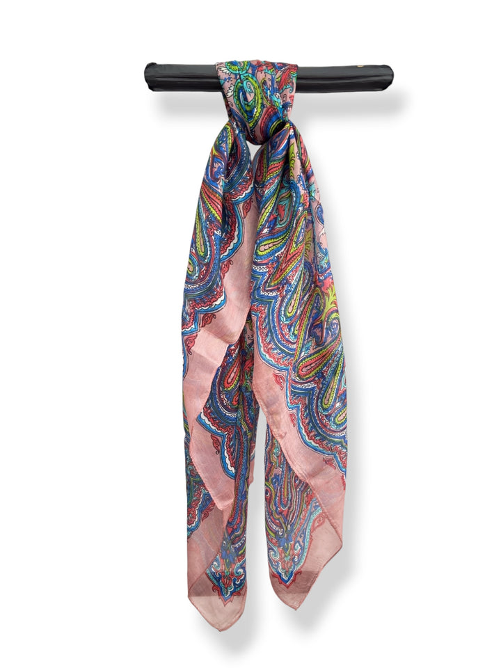 Paisley Carnival – Blush Pink Pure Silk Scarf