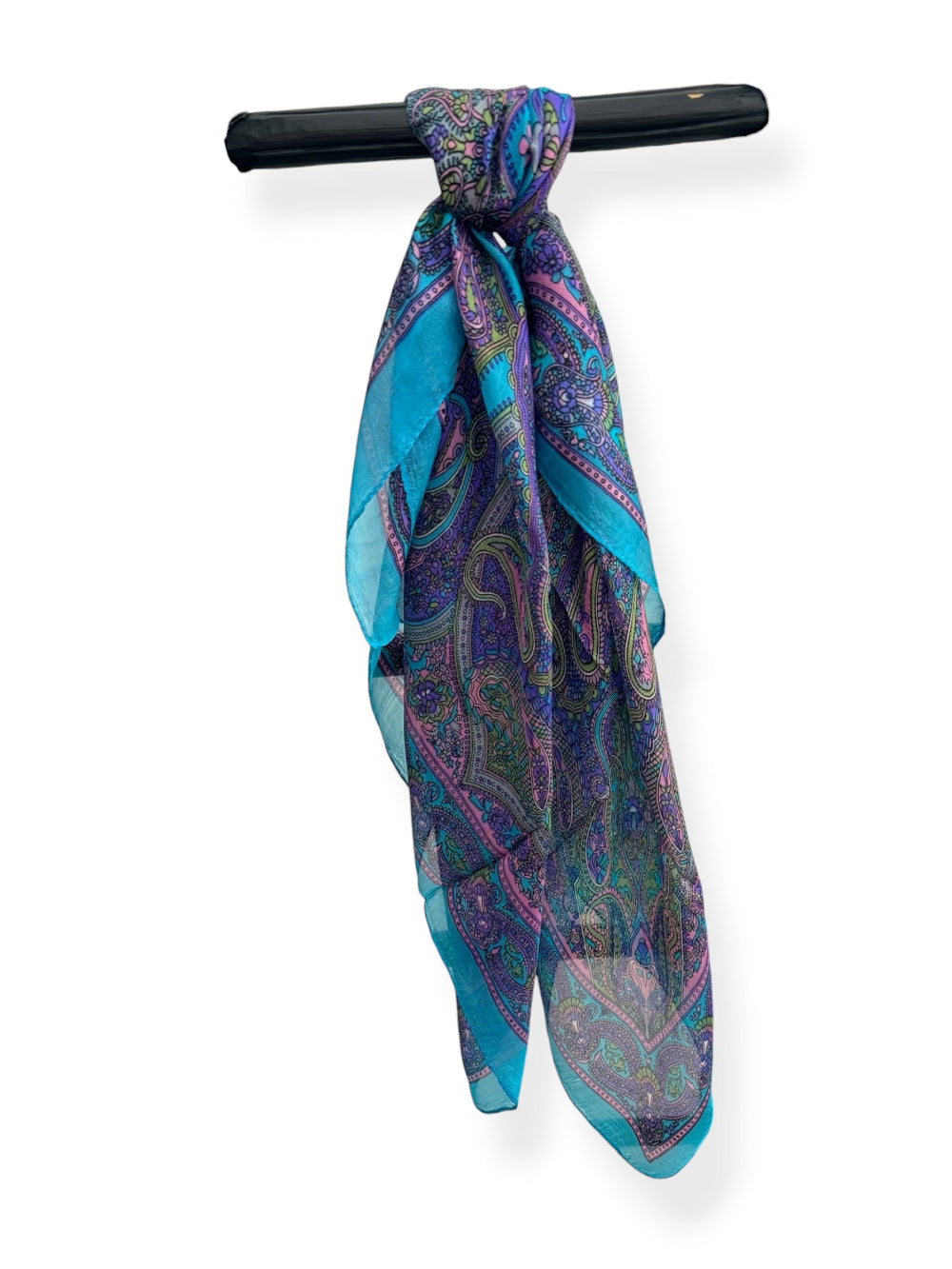 Pure Silk Square Scarf Turquoise Lavender Paisley | Scarves Australia