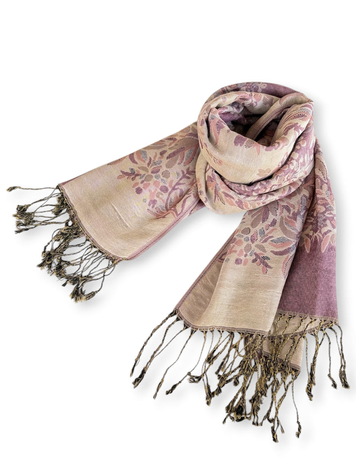 Blush Serenity - Dusky Pink & Beige Floral Pashmina Shawl