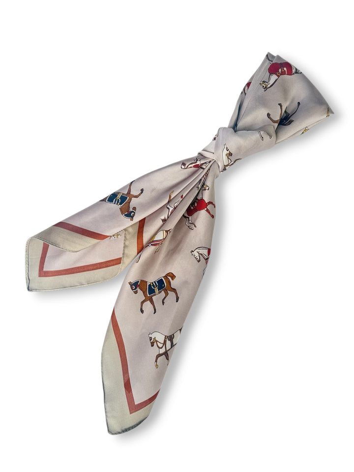 Equestrian Horse Print Silky Square Scarf – Taupe