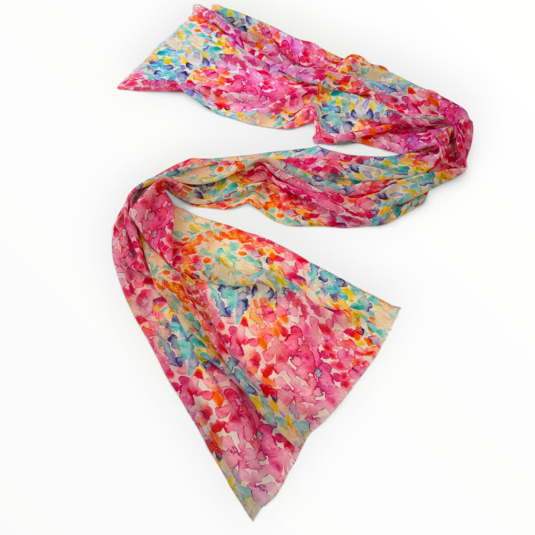 Watercolour Bloom Scarf – Pink Multi Colour Cotton Modal