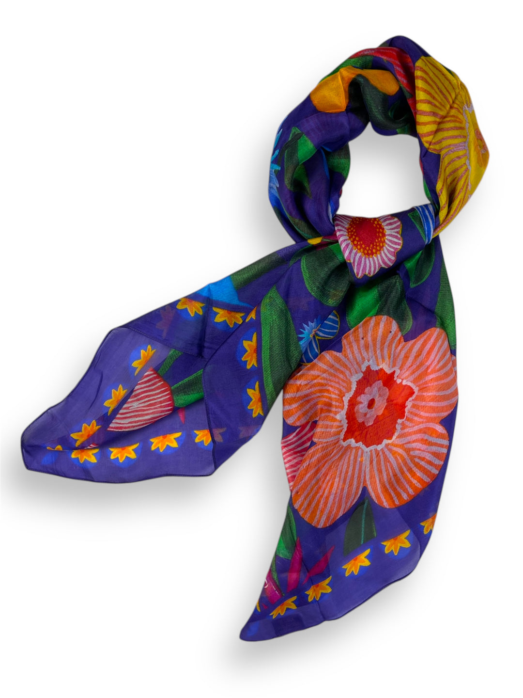 Silk Scarf - Indigo Flowers