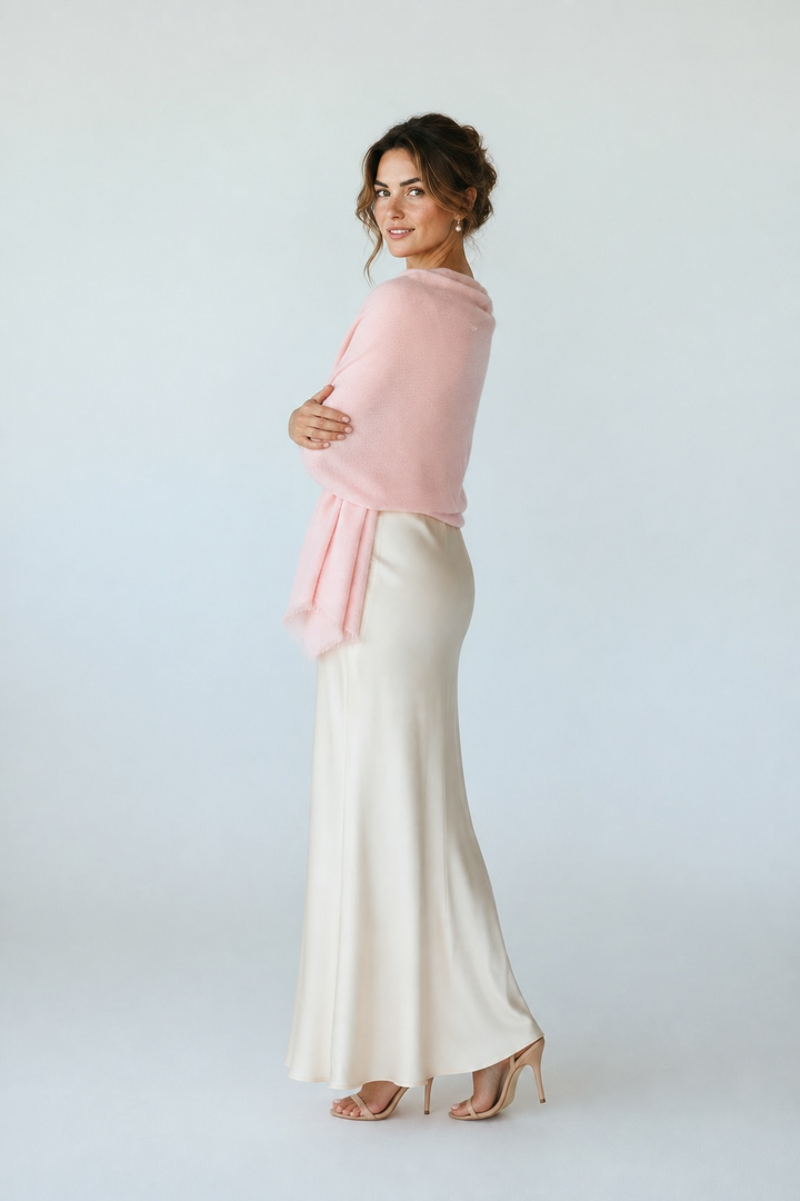 Petal Pink Romance Cashmere Silk Shawl – Luxury Wedding Wrap