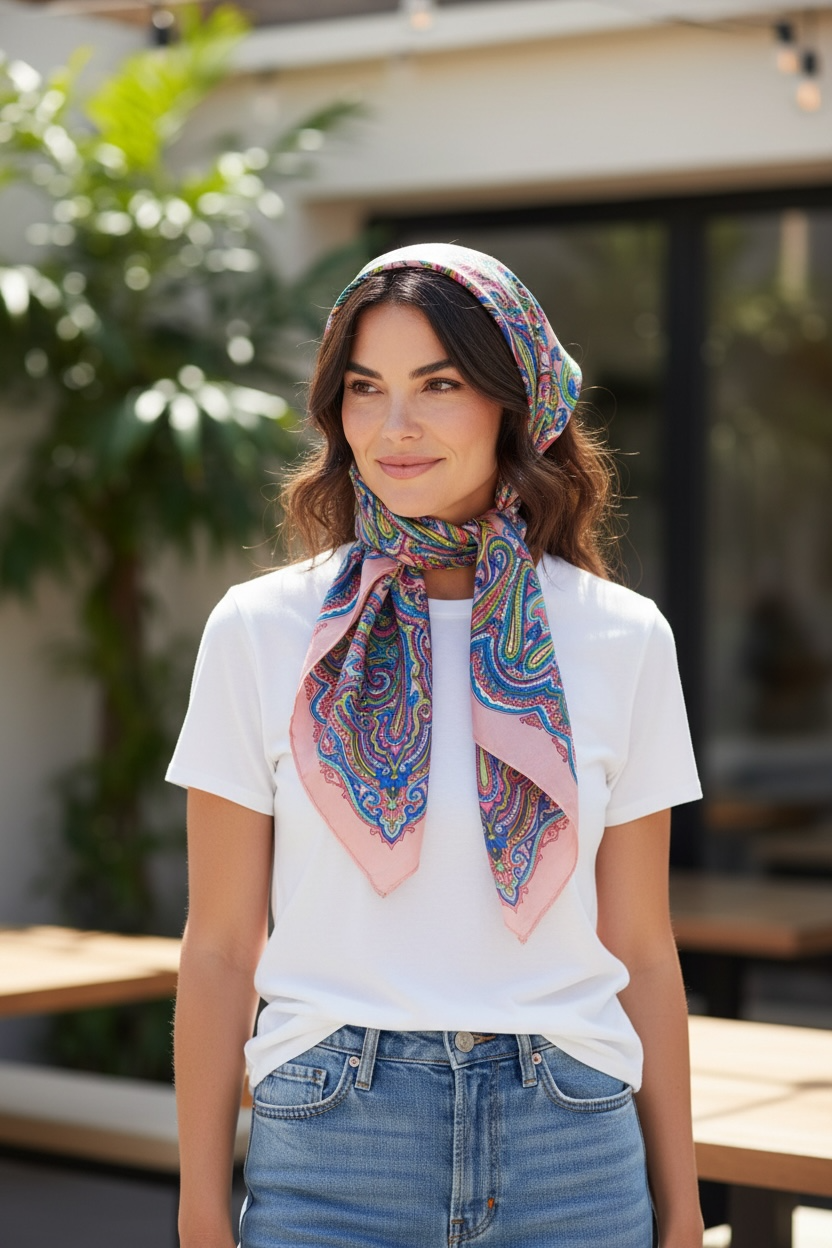 Paisley Carnival – Blush Pink Pure Silk Scarf