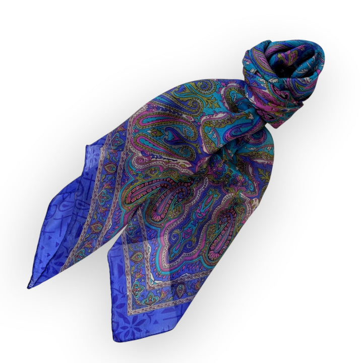 Pure Silk Square Scarf Cobalt Blue Paisley