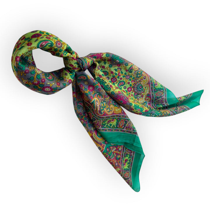 Silk Scarf Green Emerald Paisley