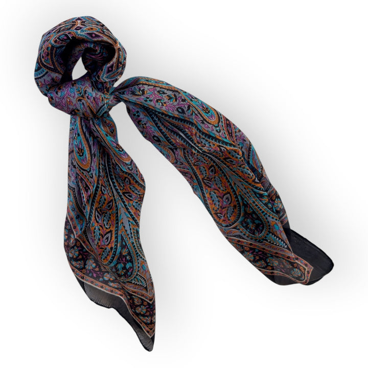 Silk Scarf Black Paisley