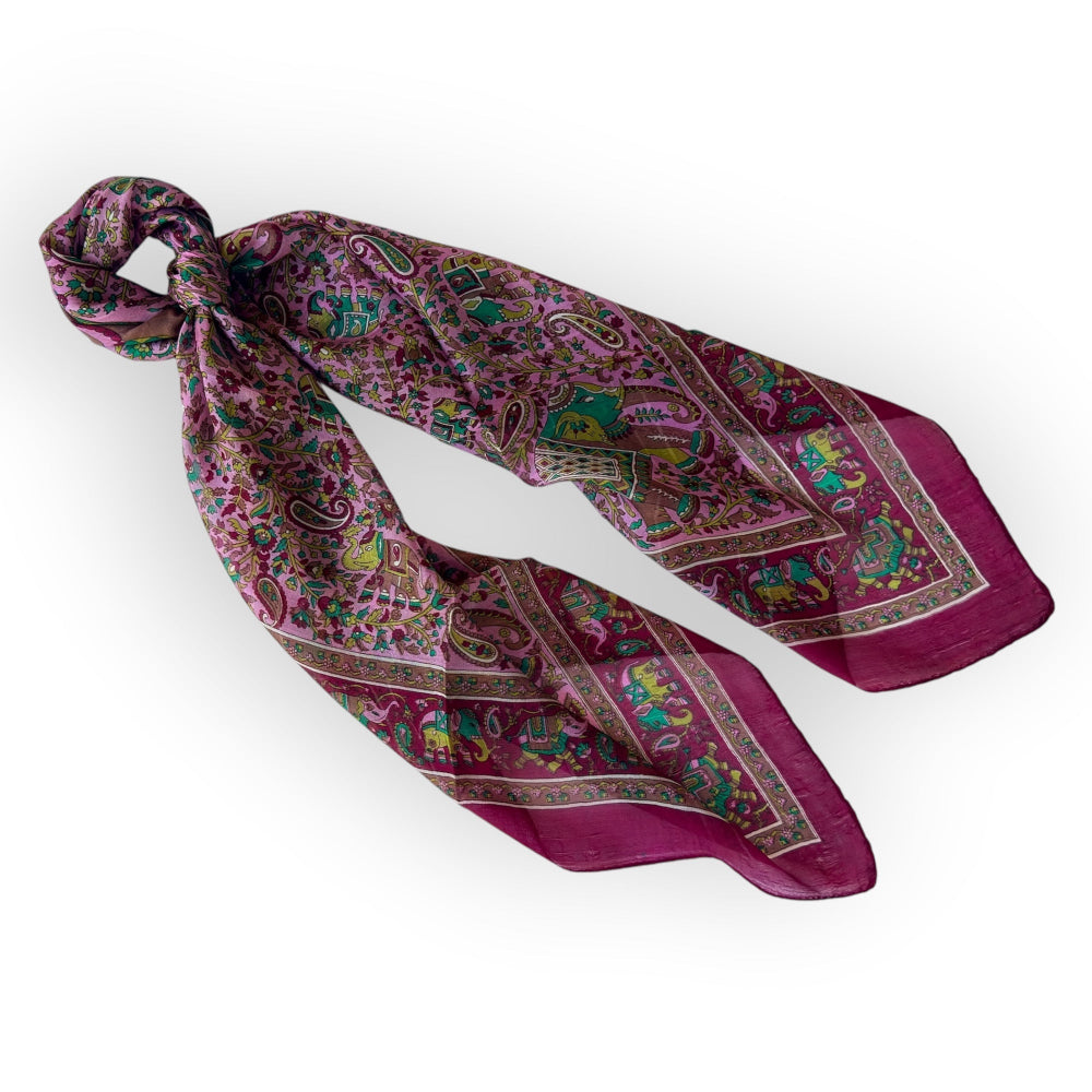 Pure Silk Square Scarf – Burgundy Pink Elephant Paisley