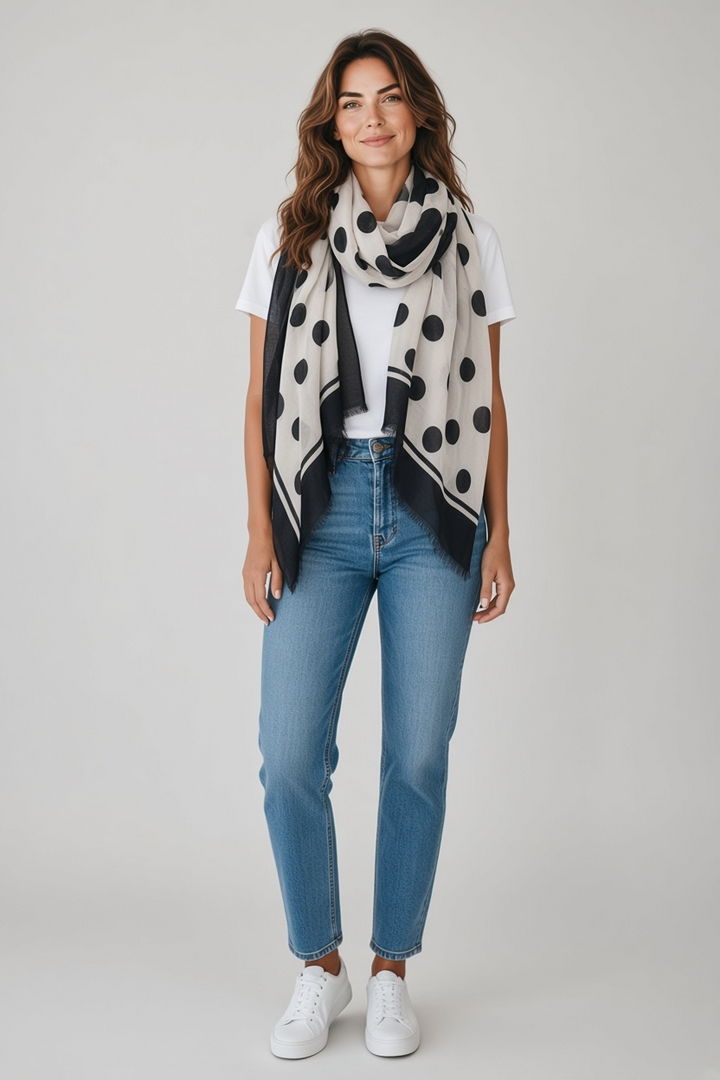 Black and White Dot Scarf – Cotton Modal Spot Scarf