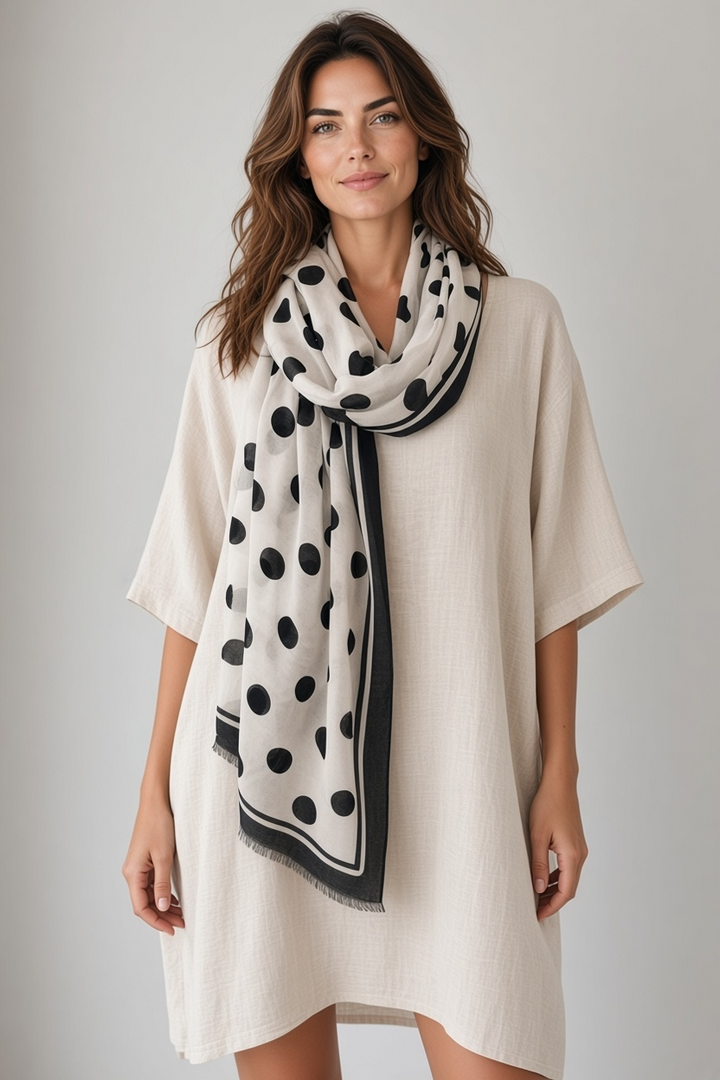 Black and White Dot Scarf – Cotton Modal Spot Scarf