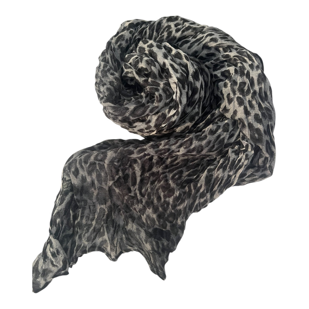 Leopard Print Crinkle Scarf Black Grey|Scarves Australia