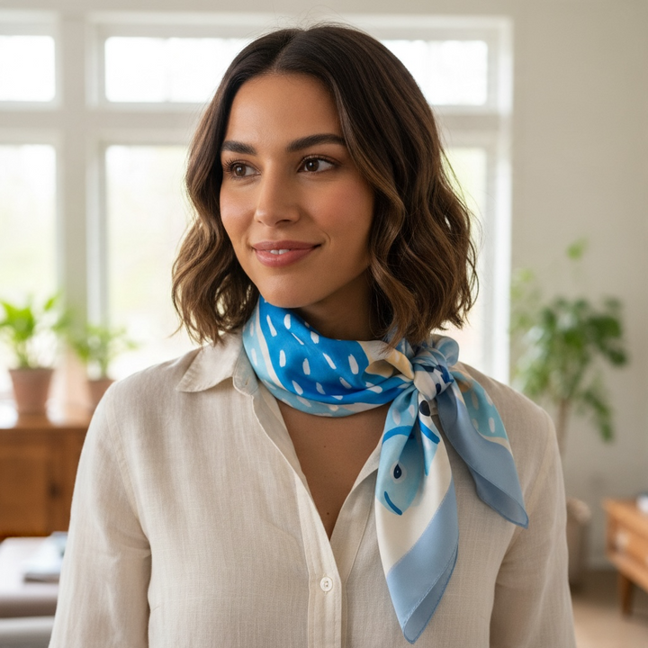 Sardine Chic – Blue Mediterranean Silky Square Scarf