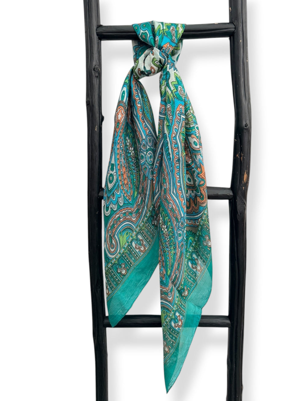 Square Silk Scarf on ladder - Emerald Green