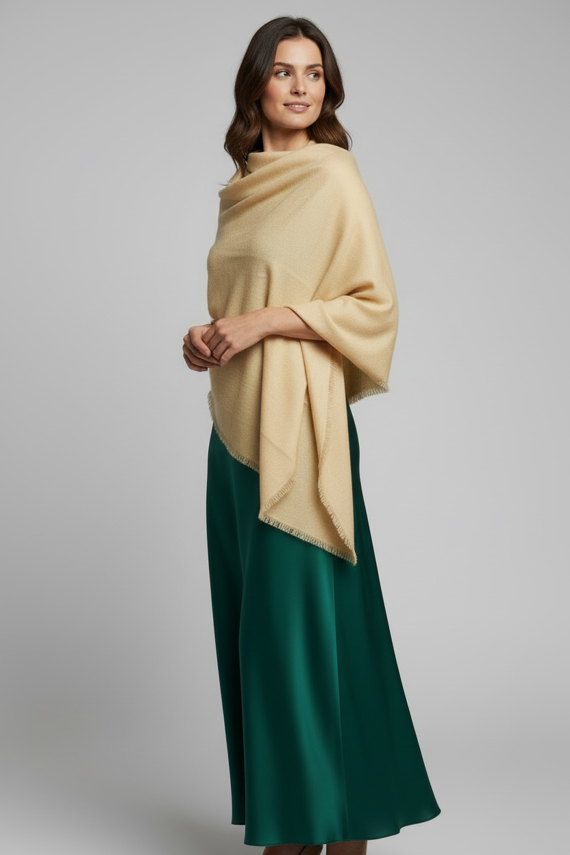 Wheat Cashmere Silk Shawl – Luxury Wedding & Evening Wrap