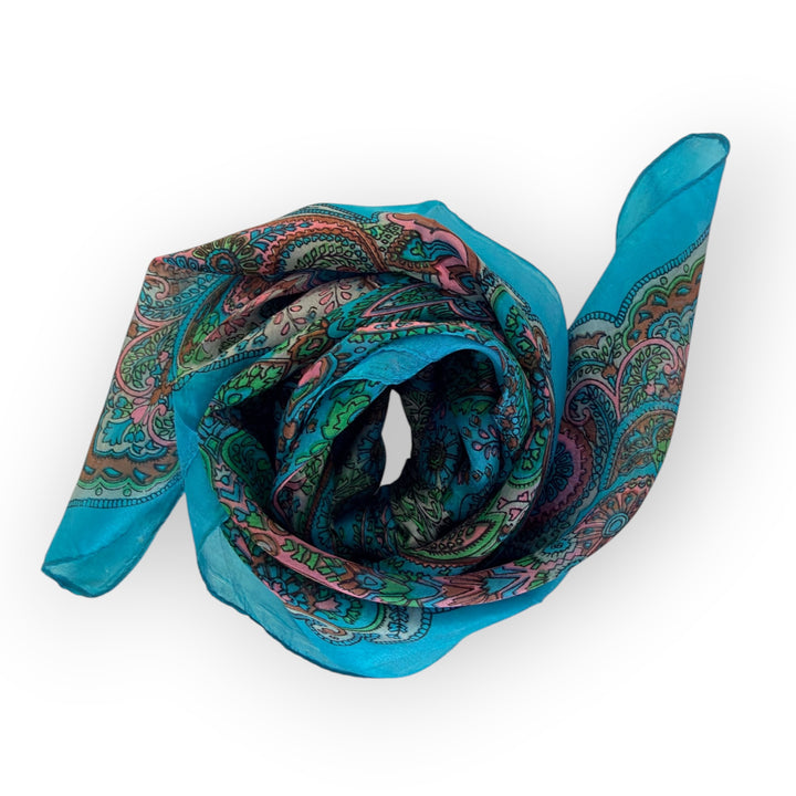 Deep Turquoise Paisley – Luxury Mulberry Silk Square Scarf