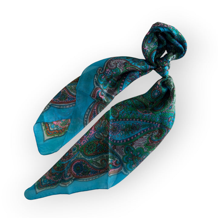 Deep Turquoise Paisley – Luxury Mulberry Silk Square Scarf