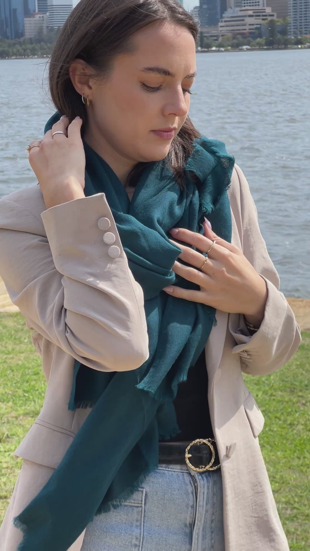Luxury Cashmere Silk Pashmina Shawl – Deep Teal Blue