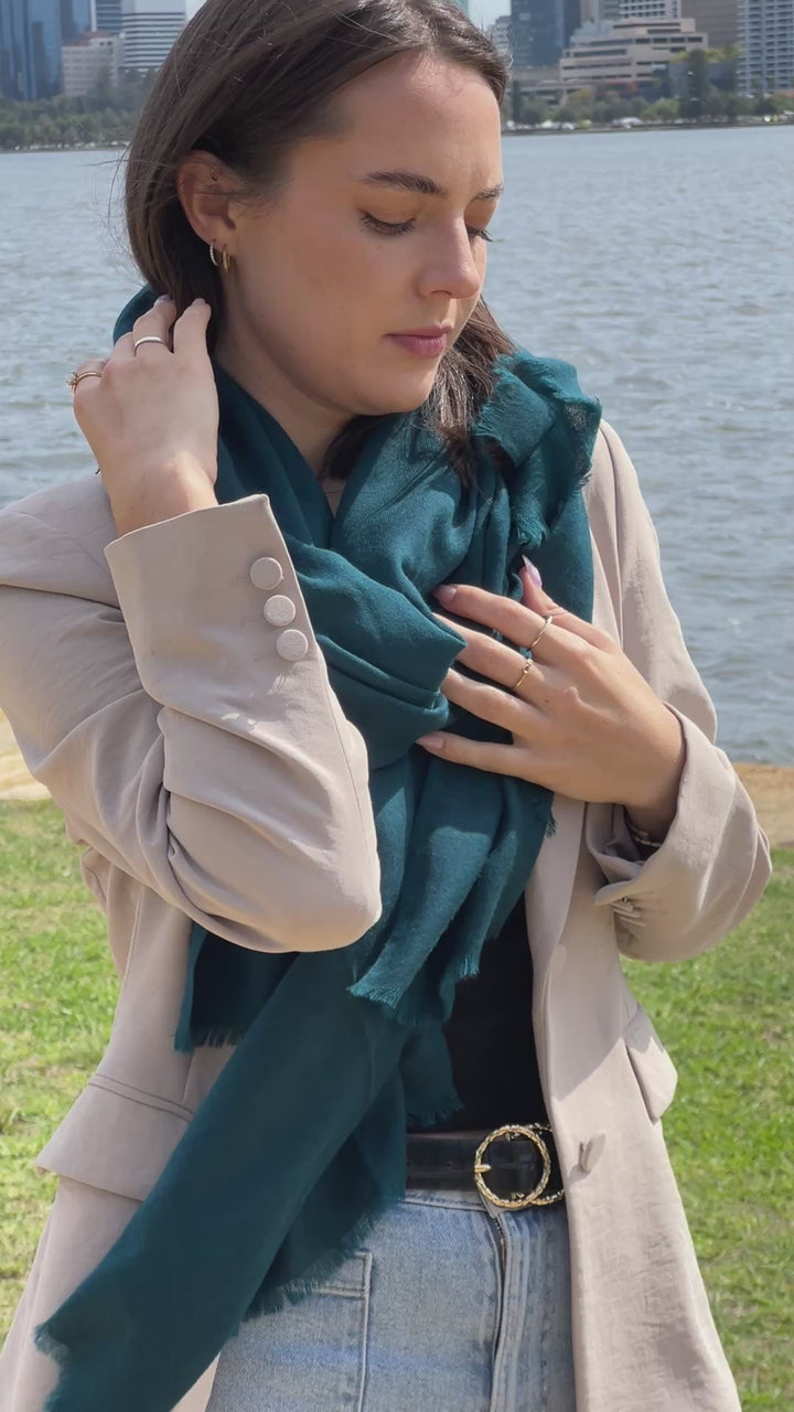 Luxury Cashmere Silk Pashmina Shawl – Deep Teal Blue