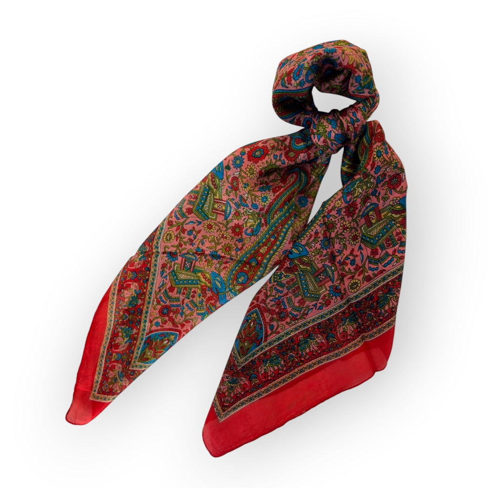 Elephant Silk Scarf Ruby