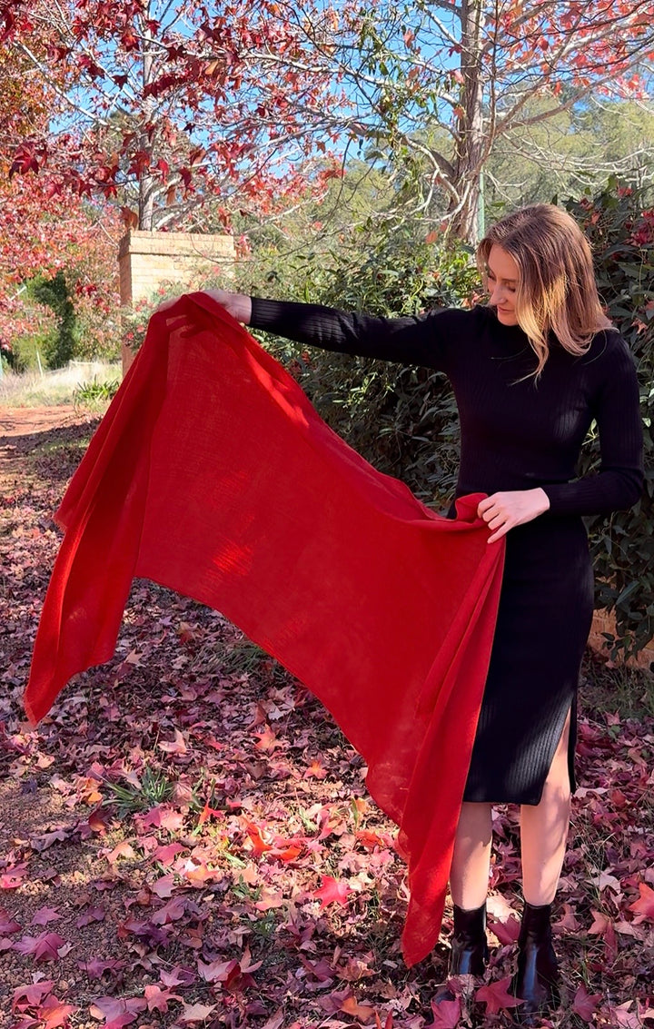 Scarlet Red Cashmere Silk Luxury Shawl
