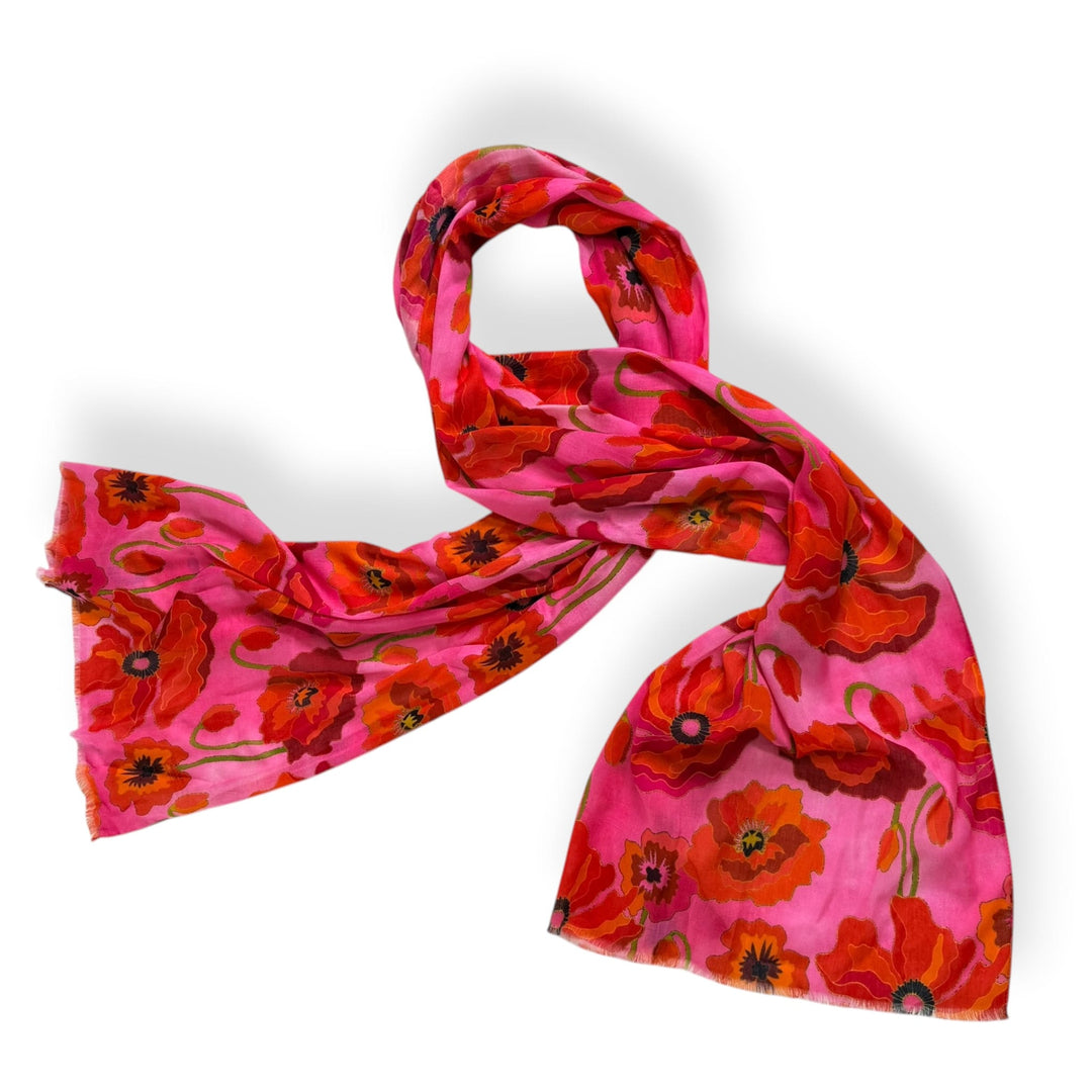 Scarves Australia Apparel & Accessories Floral Scarf - Red Poppy on Pink