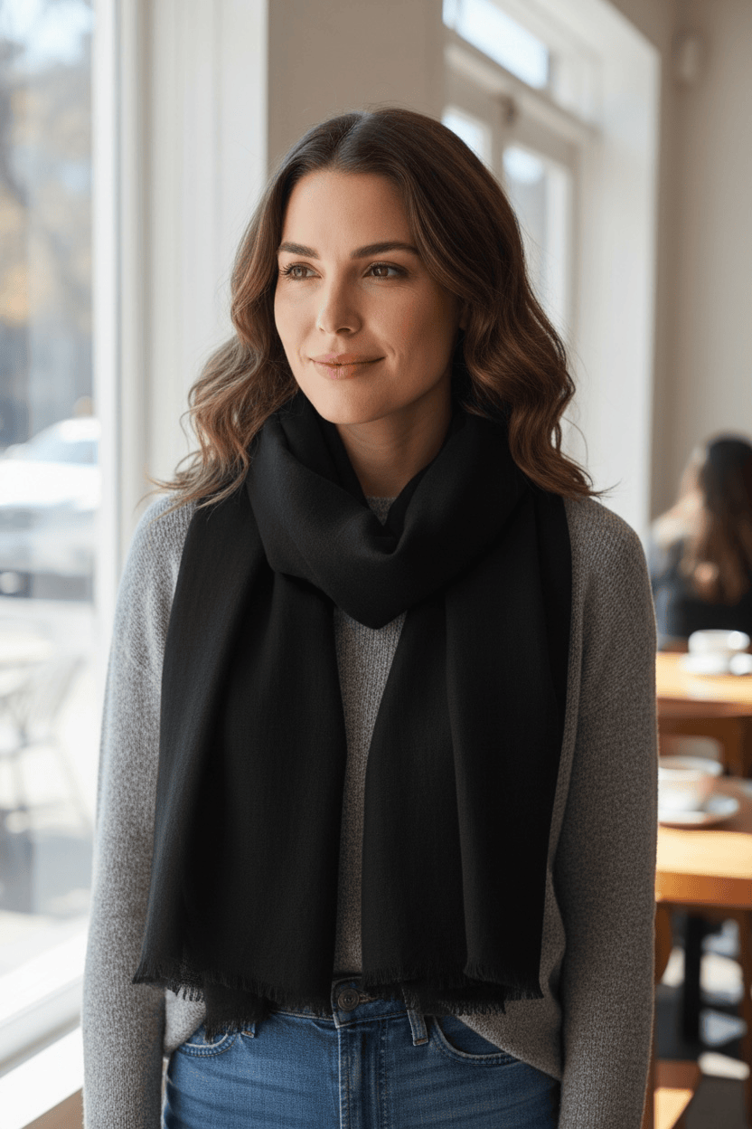 Scarves Australia Apparel & Accessories Luxury  Cashmere Silk Shawl - Black Night