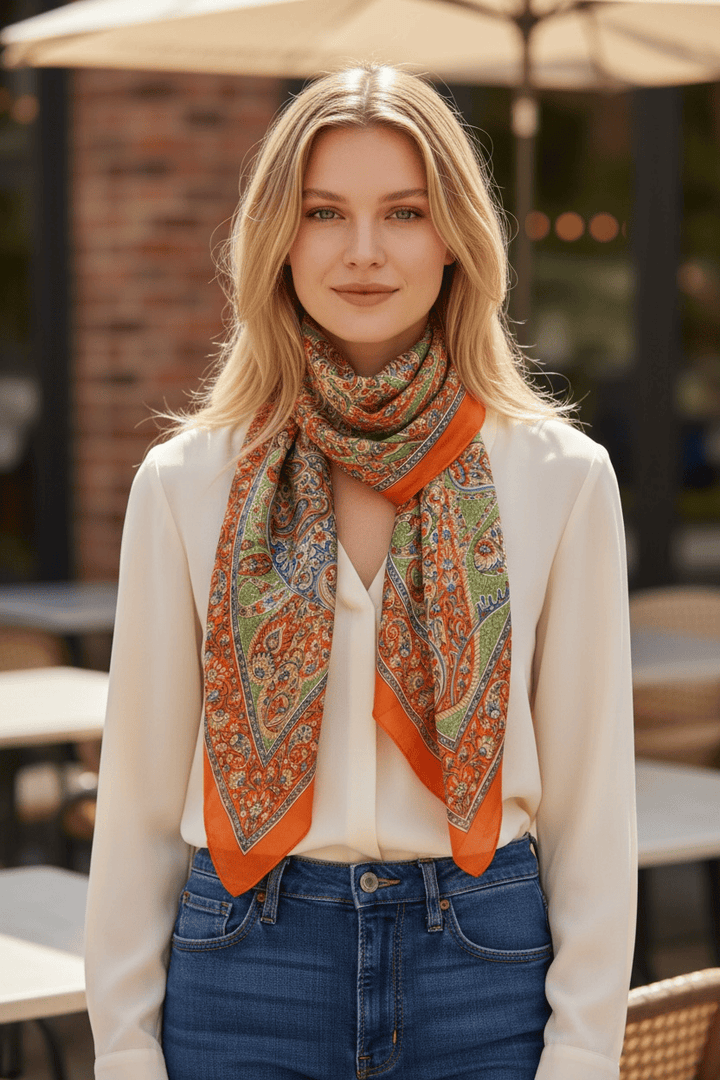 Scarves Australia Apparel & Accessories Luxury Pure Silk Scarf – Autumn Paisley Square