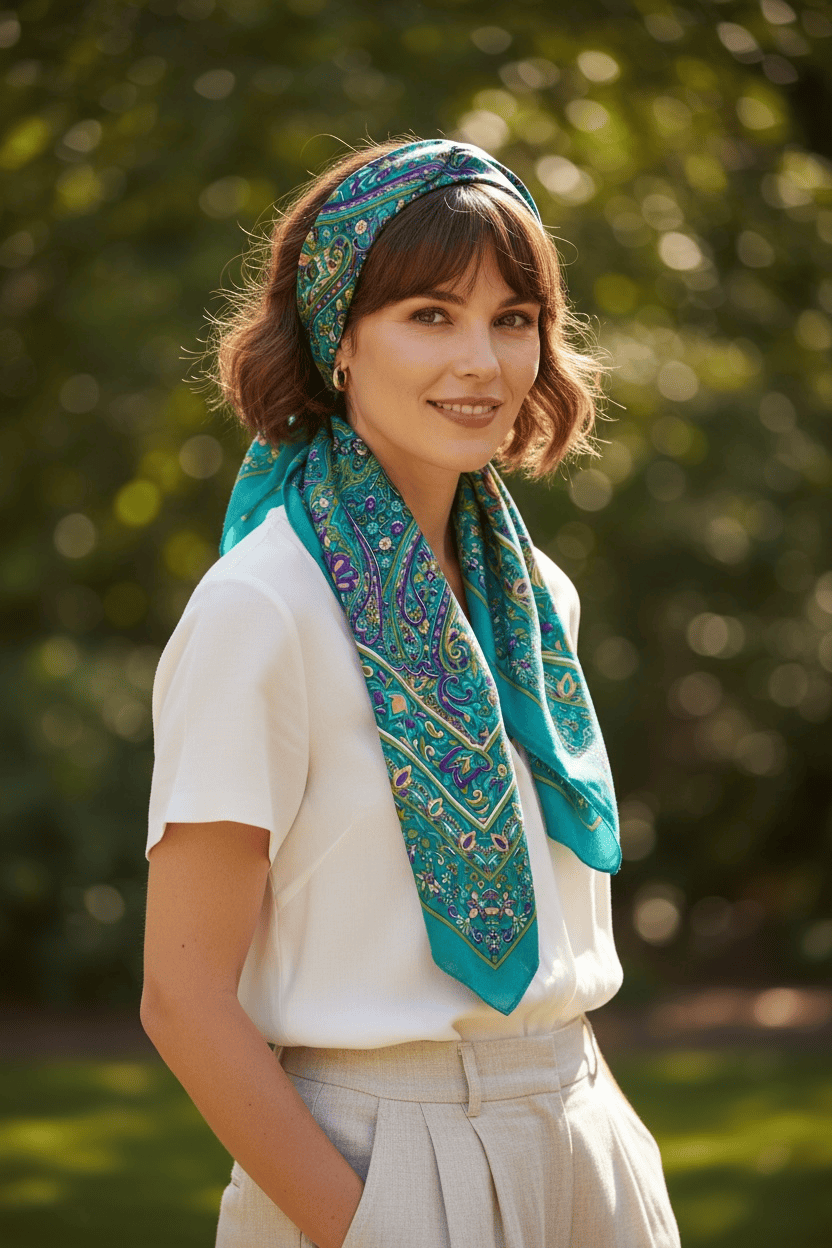Scarves Australia Apparel & Accessories Luxury Pure Silk Scarf – Turquoise Jewel Floral Square