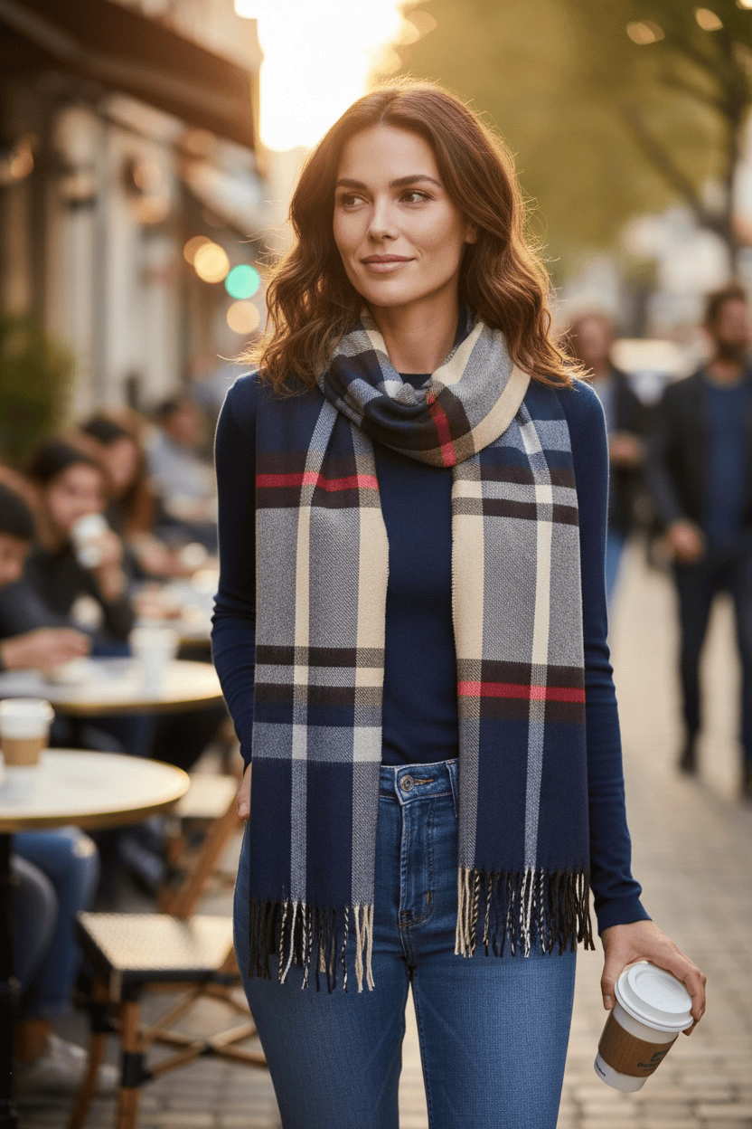 Scarves Australia Apparel & Accessories Mens/Unisex Scarf - Plaid Check Brown Blue