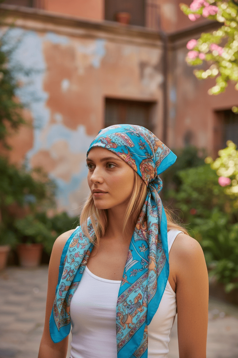 Scarves Australia Apparel & Accessories Pure Silk Scarf - Cerulean Blue Heritage Square
