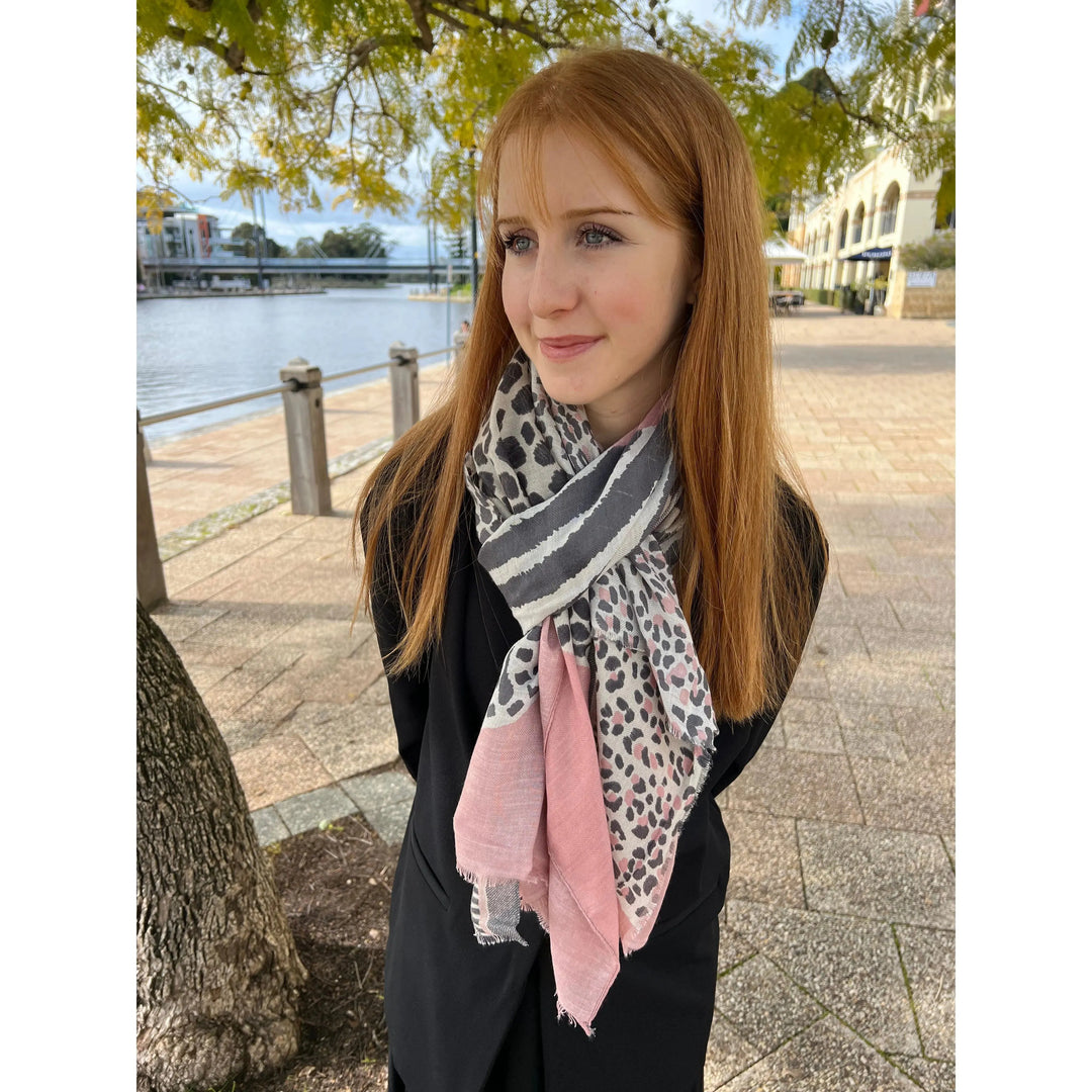 Scarf Animal Leopard Print Soft Pink Black